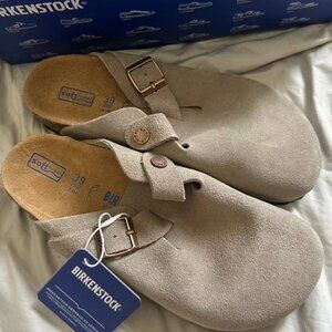 Birkenstock Boston Taupe Soft Footbed Suede Narrow/Wide Clog Shoe US8